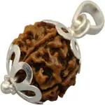 SHIVOHAM Brown 3 Mukhi Rudraksha Silver Pendant