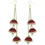 SANJ JEWELRY FASHION Sanj Silk Thread High Quality Three Layer Hook Drop Jhumki Earrings For Women Hook Dangle Silk Dori Jhumka Earrings For Girls Beads Silk Dori Jhumki Earring, Hoop Earring, Earring Set for Women