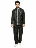 Citizen Real-Reversible Raincoat for Men with Adjustable Hood, Waterproof Pant, Plastic Cap and Carry Pouch | Durable & Lightweight Polyester Rainsuit | Stylish Military Printed | Black, 2XL