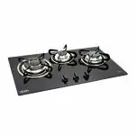 Glen 1073 TR Black Auto Ignition Built In Glass Gas Hob With European Sealed Triple Ring 4 Burner