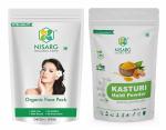 NISARG ORGANIC FARM Combo of Face Pack and Kasturi Haldi Powder I No Chemicals and Preservatives I Pure Natural I Traditional Method Homemade I for Hair Growth, Brightening & Glowing Skin - 1kg x 2 Pack