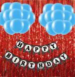 Festiko 22Pcs Birthday Decoration Combo (1 Set Happy Birthday Photo Banner, 20Pcs Blue Latex Balloons, 1Pcs Red Foil Curtains) For Birthday Party Decoration, Birthday Supplier