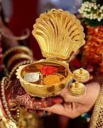 Effigy onlinehub Brass Seap Shaped Haldi Kumkum Chawal Akshat Box I Multi-Purpose Sindoor Box Pooja Items Storage Box