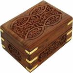 GURU JEE Ornate Hand Carved Wooden Tarot Card Trinket Box with Brass Corners