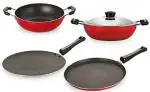 Nirlon 4 pcs of Red and Black Non-stick Kitchen Cookware Essential Set, Standard