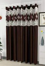 Indian Online Mall Coffee-New-Patch-2Pc Polyester Long Crush Patch Window Curtain, 4X5Ft (Set Of 2)-