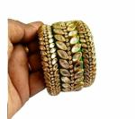 Aashirwad Traders Handmade Green Plastic and Silk Thread Kundan Bangle (Women) - 2.6 (set of 3)