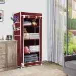 Fabura Single Door Collapsible Wardrobe In 4 Shelfs in Maroon color