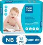 Meemee White Cotton Premium Breathable Baby Diapers, New Born (Pieces Of 12)