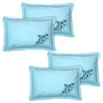 Kuber Industries Embroidery Pattern Breathable & Soft Cotton Pillow Cover For Sofa, Couch, Bed, Set of 4 (Blue) 54KM4111
