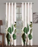 UrbenQueen Polyester Blend Attractive White and Green Graphics Design Curtain - 4 x 7 feet (Pack of 2)