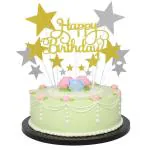 Party Propz Happy Birthday Cake Topper Kit With Stars -14 Pcs