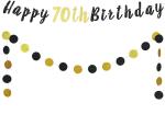 Festiko 70th Birthday Decoration Set, Happy 70th Birthday Banner With Black, Gold Glitter Circle Dots Cheers To Seventy Years Old Birthday Party Decorations