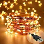 DesiDiya Copper 100 LED Fairy String Lights with USB Powered Led Light 5 Meters for Home Decor, Warm White (Pack of 3)