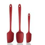 Ramkuwar Heat Resistant Mini And Large Rubber Scraper Spatula With Spoonula Set for Cooking Baking and Mixing (Red)