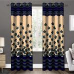 Amazures Green and Cream Color Leaf Design 3D Digital Printed Polyester Eyelet Shilhouette Curtain - 4 x 5 feet (Pack of 2)