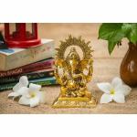 Crafticia Metal Lord Ganesh Idol Statue With Chakra Frame for Puja Ganesha Vaastu Figurine Showpiece (9 X 6 X 15 cm, Gold)-Diwali Gift, Best Gift for Diwali Decor, Diwali Decoration