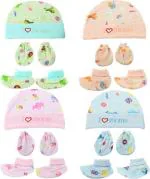 BIGBOUGHT 100% cotton new born baby cap set soft hosiery ultra soft hand mitton and bootie