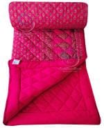 LushHavenDecor Jaipuri Razai Double Bed Gold Print with Computerized Quilting Use as Soft and Breathable Cotton Comforter Quilt Rajai Blanket Dohar Size 85X100 inch Pink Pack of 1