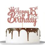 Festiko Rose Gold Glitter Happy 18th Birthday Cake Topper For Cheers To 18 Years, Girl BoyS 18th Anniversary Birthday Party Decorations Supplies High Grade Color