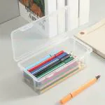 SURKHAMART Pencil Box Storage Box Plastic Pencil Case Box with Lid Snap Closure for Pen Brushes Student Stationery Transparent Large Capacity Transparent Stationery Storage Box, School Office Supplies, Multipurpose Organizer Case For Small Accessories