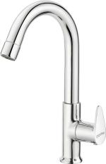 Plantex Brass Table Mount Single Lever Sink Cock With Swivel Spout Wall Flange And Teflon Tape - Mirror-Chrome Finish
