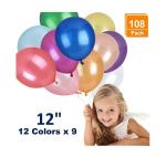Festiko 12 Inches Assorted Color Thickened Helium Quality Latex Balloons Bulk For Birthday, Wedding Party, Home Decoration (Pack Of 108)