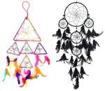 Ryme Multicolor Dream Triangle Shape And Five Ring Black Wool Dream Catcher, 5 Inch (Pack Of 2)