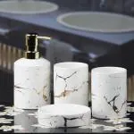 Kookee Ceramic Bathroom Accessories Set of 4, Modern Ceramic Bath Set with Liquid Soap Dispenser and Toothbrush Holder, Bathroom Accessory Set Gift Items for Home (7660)