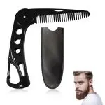 MAYCREATE Beard Comb for Men Stainless Steel Folding Anti Static Mustache Comb, Travel Multifunction Pocket Comb for Hair or Beard Grooming, Mustache Styling (with Leather Sleeve)
