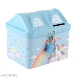 KHILONEWALA Unicorn Piggy Bank for Girls Kids with Lock and Key | House Shape Metal Coin Bank