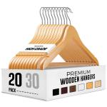 ROCKFIELD Cozymood Sturdy Wooden Hangers 20 Pack Durable & Slim Clothes Hanger with 360 Rotatable Hook Natural Finish & Notches Wood Hangers Premium Coat Hanger for Closet Clothes Hangers (Natural)