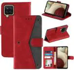 Autofocus Faux Leather Back Case Flip Cover for Samsung Galaxy M12, Samsung M12 with ID Card Slot | Foldable Stand | 2 Card Slot | 1 Cash Slot | Magnetic Closure - Executive Red, 22573