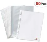 TULMAN 50 Pcs Transparent A4 Size Document Sleeves 300 Micron Thickness Leaf Waterproof Clear Sheet Protector 11 Holes Punched Ring Files