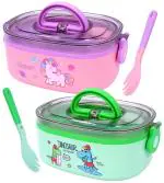 Toyshine Pack of 2 Lunch Box Unicorn + Dinosaur Thermal Stainless Steel Insulation Brunch Munch Box