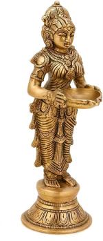 CraftVatika Gold Brass Lady Statue Holding Diya 27.9 x 11.8 cm