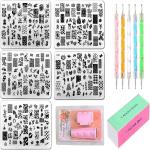 Royalkart Nail Art Kit for Girls, 5 stamping plate.Nail Stamper Scraper,10 Striping tape lines,Nail tip guides Gift For Girl