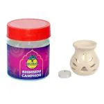 Kadambam Bhimseni Camphor Jar 50gm + Ceramic Aroma Diffuser with Candle Tea Light (Combo Pack)