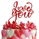 Festiko 1 Pack Love You Valentines Day Cake Topper Glitter Sweet Love Wedding Bridal Shower Cake Picks Decorations For Valentines Day Love Theme Kids Birthday Party Supplies Red