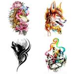 Temporary Tattoowala Wolf Dogs Trible Multicolour Designs Pack of 4 Temporary Tattoo Sticker For Men and Woman Temporary body Tattoo (2x4 Inch)