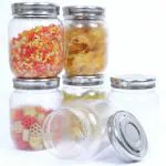 VRISTO Plastic Storage Jars Lid Decorative Multipurpose Containers for Kitchen, Spices, Dry Snacks, and Food Storage | Transparent | Size-1000ml | Set of 6