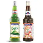 Manama Paan Syrup and Popcorn Syrup | 750ML Each | Mixer for Mocktails, Cocktails, Drinks, Juices, Beverages | Pack of 2