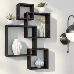 Belief Wood Black Engineered Wood Intersecting Wall Mounted Shelf Rack Storage Unit (Set Of 4)