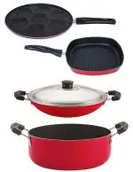 Nirlon 4 pcs of Red and Black Non-stick Aluminium Dishwasher Safe Kitchen Cookware Utensil Gift Set, Standard
