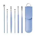Adore 6 Pcs Ear Wax Cleaner - Reusable Ear Cleaner Tool Set with Storage Storage Leather Pouch(Blue)