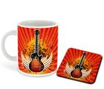 Whats Your Kick Music Theme Wallpaper Printed White Ceramic Coffee Mug with Coaster and Tea Mug 325 ML