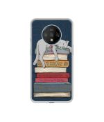 Casotec Cat Sleeping On The Books Design Printed Silicon Soft TPU Back Case Cover for OnePlus 7T
