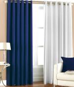 Indian Online Mall Navy Blue, White Polyester Plain Window Curtain Set, 5 Feet (Pack Of 2)