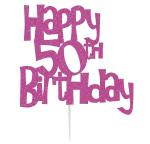 Festiko Glitter Hot Pink Happy 50th Birthday Cake Topper For Birthday, Anniversary