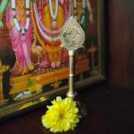 Aalayam Selveer Handcrafted Lord Murugan Brass Vel With Stand - 5.5 inch